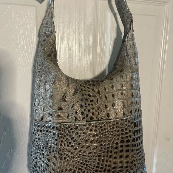 Clarita Accessories leather Gray Crocodile-Embossed  handmade Shoulder Bag - Picture 5 of 13